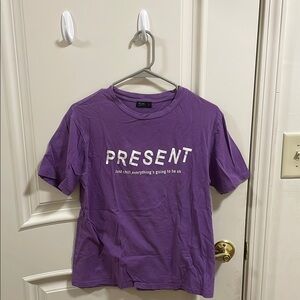Purple Short Sleeve T-Shirt with Present Text